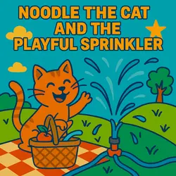 Noodle the Cat and the Playful Sprinkler